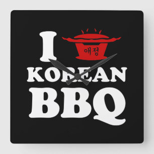 I Kärlek koreanska BBQ (고 기 구 이) Fyrkantig Klocka