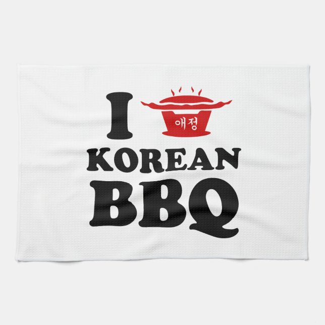 I Kärlek koreanska BBQ (고 기 구 이) Kökshandduk (Horisontell)