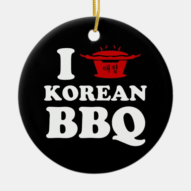 I Kärlek koreanska BBQ (고 기 구 이) Ping Pong Boll Julgransprydnad Keramik (Framsidan)