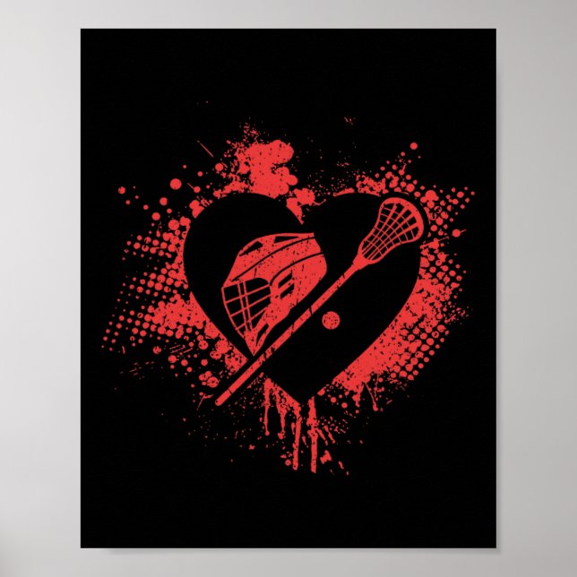 I Kärlek Lacrosse Funny Lacrosse Player Valentine Poster (Framsidan)