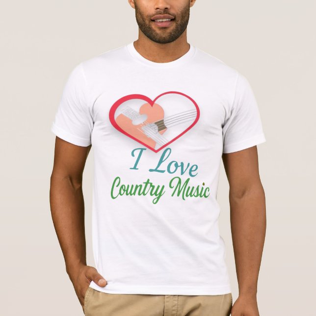 I Kärlek Land Music - Heart- och Guitar Design T Shirt (Framsida)