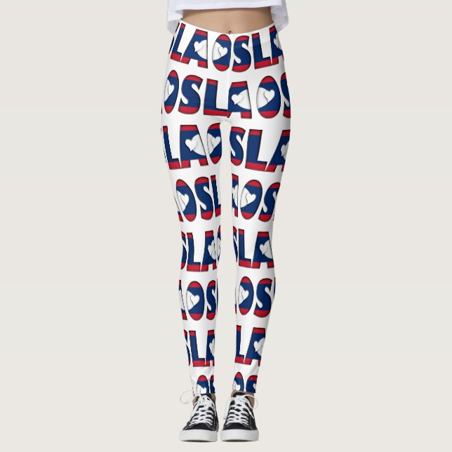 I Kärlek Laos Flagga Typography Mönster Cute Leggings (Framsida)