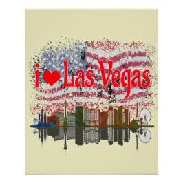 I Kärlek Las Vegas Skyline American Flagga Souveni Perfect Poster