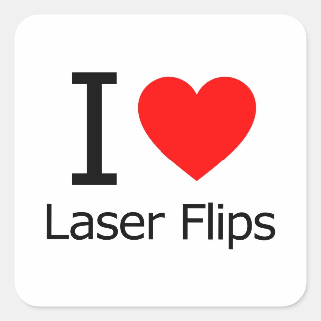 I Kärlek Lazer Flips Fyrkantigt Klistermärke (Framsida)