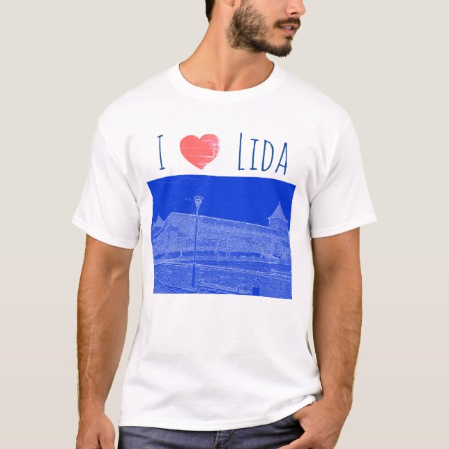 I Kärlek Lida Belarus Architecture Castle Sketch T Shirt (Framsida)