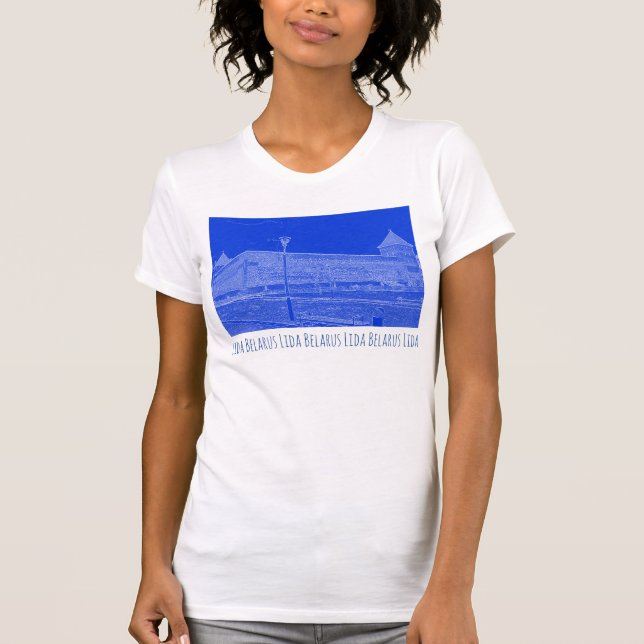 I Kärlek Lida Belarus Architecture Castle Sketch T Shirt (Framsida)