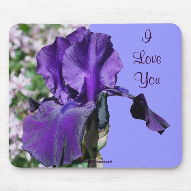 I Kärlek Lila du Iris Flower Photo Mousepad Musmatta (Framsidan)