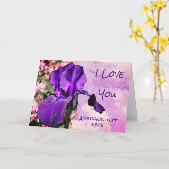 I Kärlek Lila Iris Flower Personlig Card Kort (Gul blomma)