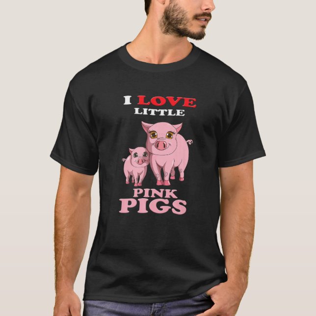 I Kärlek Little Rosa Grisar Two Rosa Piggy Roligt  T Shirt (Framsida)