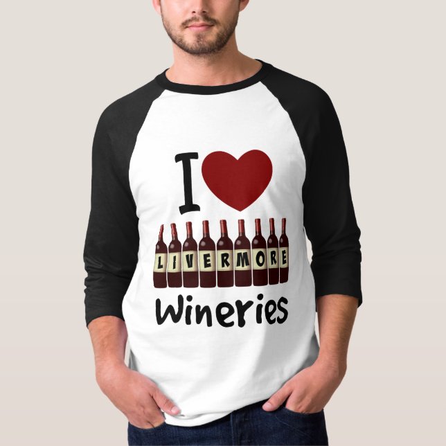 I Kärlek Livermore Wineries Heart och Vin Flaskor T Shirt (Framsida)
