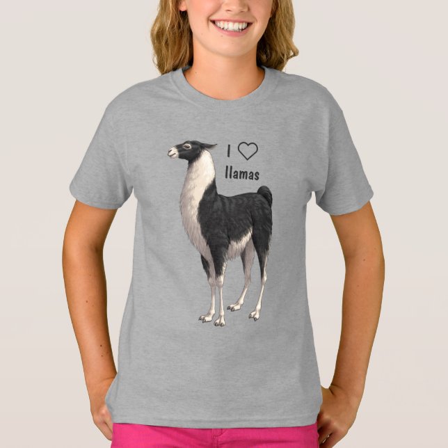 I Kärlek Llamas Black & White Llama T Shirt (Framsida)