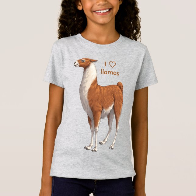 I Kärlek Llamas Brown & White Llama T Shirt (Framsida)