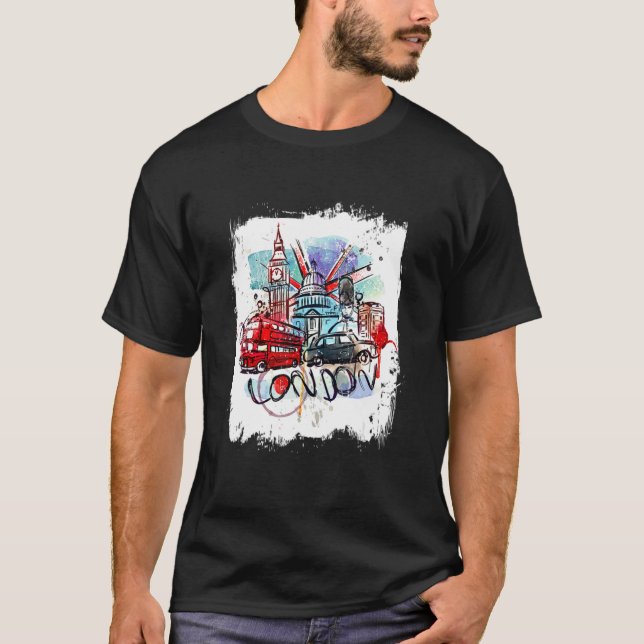 I Kärlek London Coola London Illustration Hand plo T Shirt (Framsida)