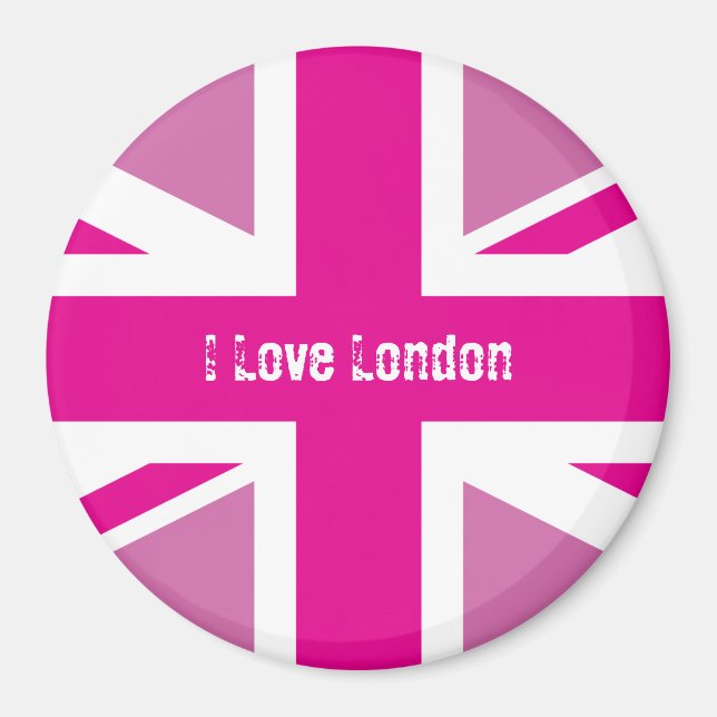 I Kärlek London Rosa Union Jack Magnet (Framsidan)