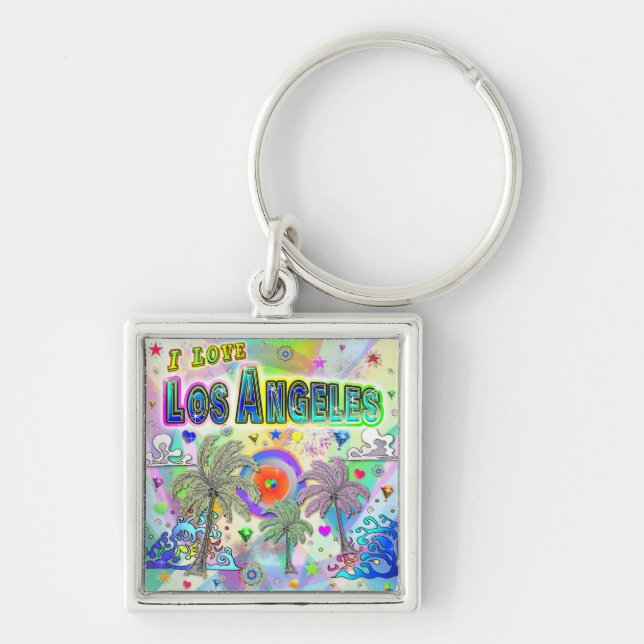 I KÄRLEK Los Angeles Deep Dream Keychain Fyrkantig Silverfärgad Nyckelring (Framsidan)