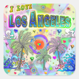 I KÄRLEK Los Angeles Deep Dream Sticker Fyrkantigt Klistermärke