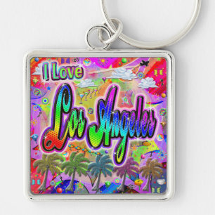 I KÄRLEK Los Angeles Vista Express Keychain Fyrkantig Silverfärgad Nyckelring