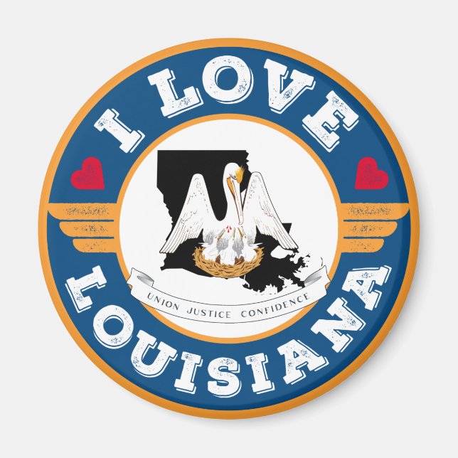 I Kärlek Louisiana Statlig flagga och Karta Magnet (Framsidan)