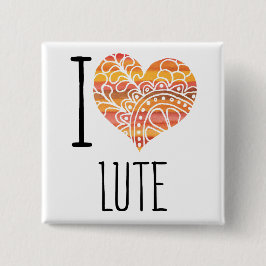 I Kärlek Lute Orange Mandala Heart Knapp
