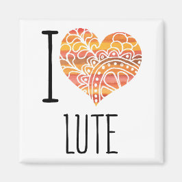 I Kärlek Lute Orange Mandala Heart Magnet