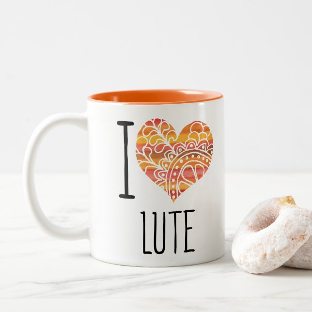 I Kärlek Lute Orange Mandala Heart Två-Tonad Mugg (Med munk)