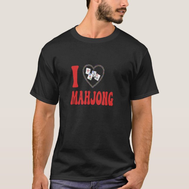 I Kärlek Mahjong Roligt Tile Game Design T Shirt (Framsida)