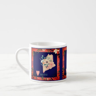 I Kärlek Maine Heart Blommigt Gräns Espressomugg