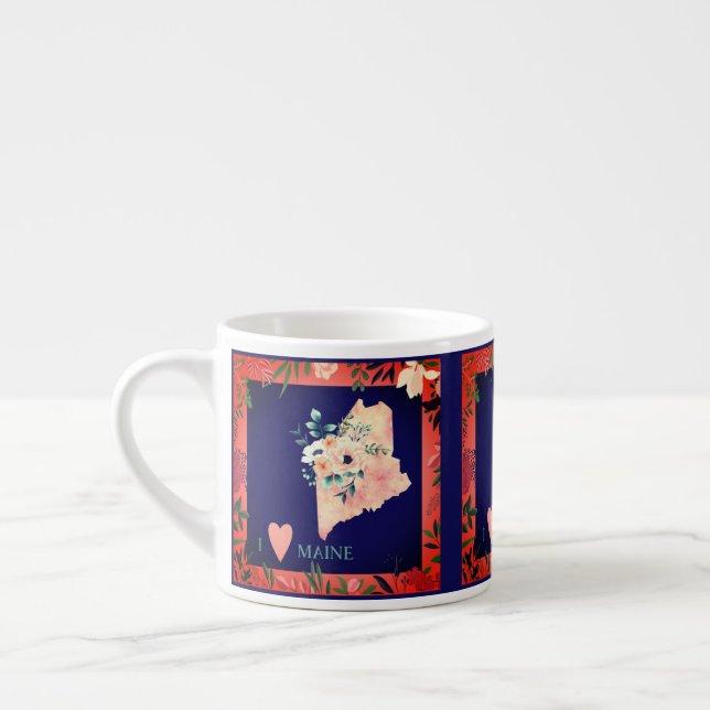 I Kärlek Maine Heart Blommigt Gräns | Espressomugg (Vänster)