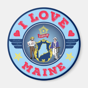 I Kärlek Maine Statlig flagga och Karta Magnet
