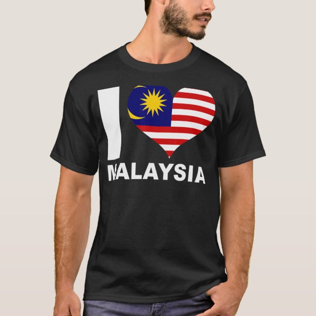 I Kärlek Malaysia Heart Flagga Malaysia T Shirt (Framsida)