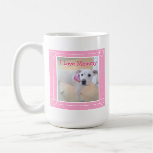 I Kärlek Mamma Cute White Puppy Hund Söt Rosa Kaffemugg