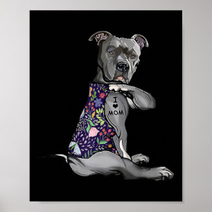 I Kärlek Mamma Funny Pitbull Hund Tattoo Flower Mo Poster