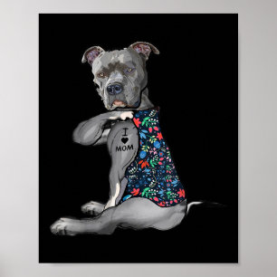 I Kärlek Mamma Funny Pitbull Hund Tattoo Flower Mo Poster