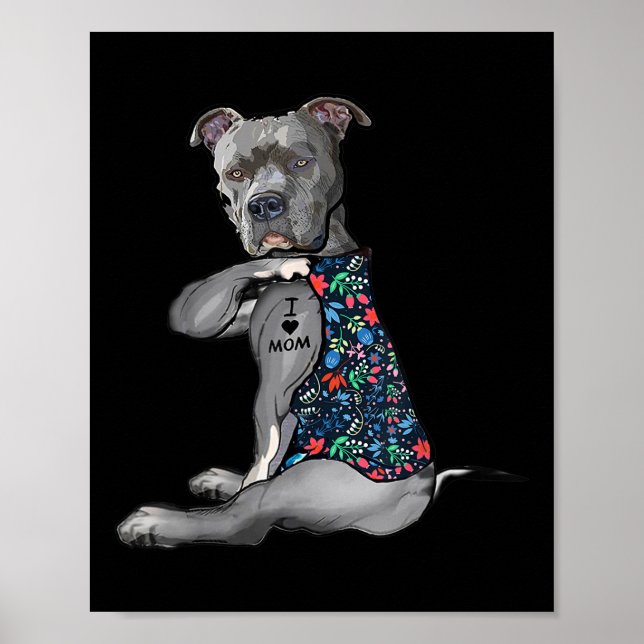 I Kärlek Mamma Funny Pitbull Hund Tattoo Flower Mo Poster (Framsidan)
