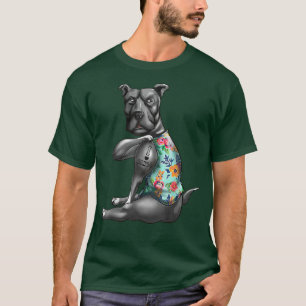 I Kärlek Mamma Funny Pitbull Hund Tattoo Flower Mo T Shirt