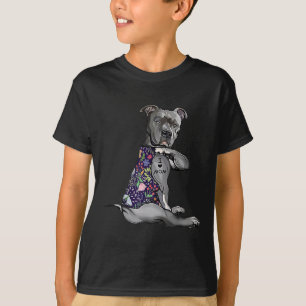 I Kärlek Mamma Funny Pitbull Hund Tattoo Flower Mo T Shirt