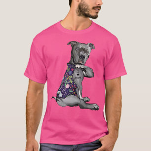 I Kärlek Mamma Funny Pitbull Hund Tattoo Flower Mo T Shirt