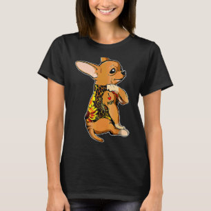 I Kärlek Mamma Tatto Chihuahua Hund Solros & Leopa T Shirt