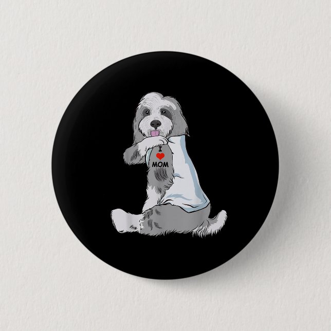 I Kärlek Mamma Tattoo, Bearded Collie Mamma Hund ä Knapp (Framsida)