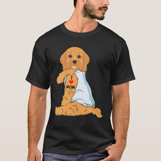 I Kärlek Mamma Tattoo Cavoodle Mamma Hund älskare T Shirt (Framsida)