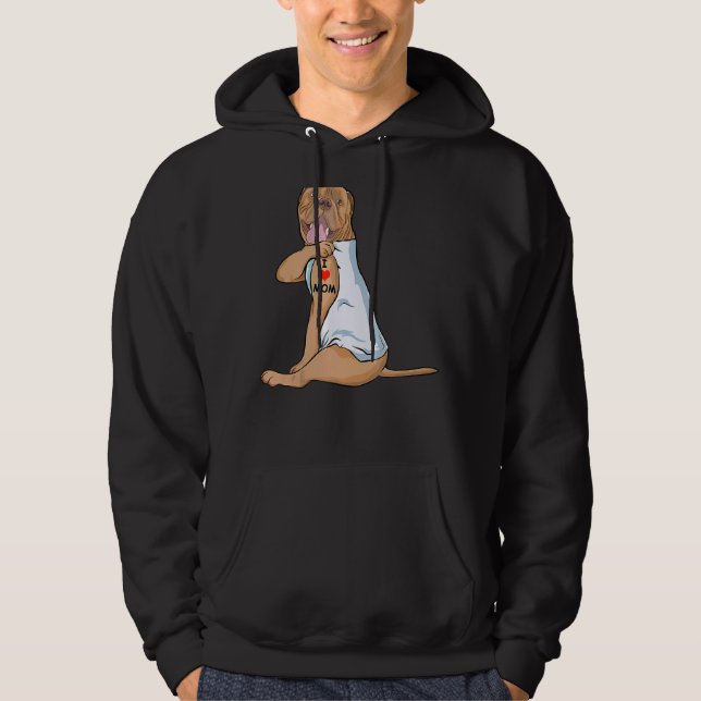 I Kärlek Mamma Tattoo Dogue de Bordeaux Mamma Hund Hoodie (Framsida)