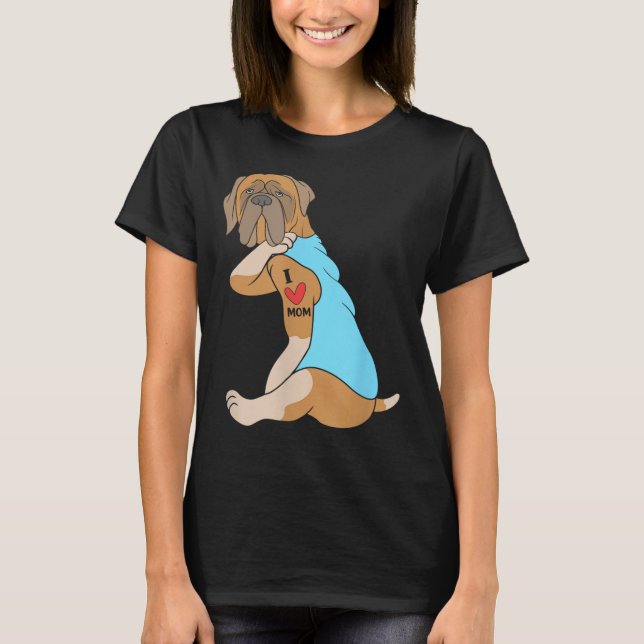 I Kärlek Mamma Tattoo Hund Funny Bullmastiff T Shirt (Framsida)