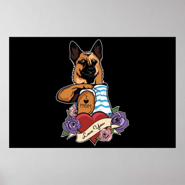 I Kärlek Mamma Tattoo I German Shepherd Mamma Poster (Framsidan)