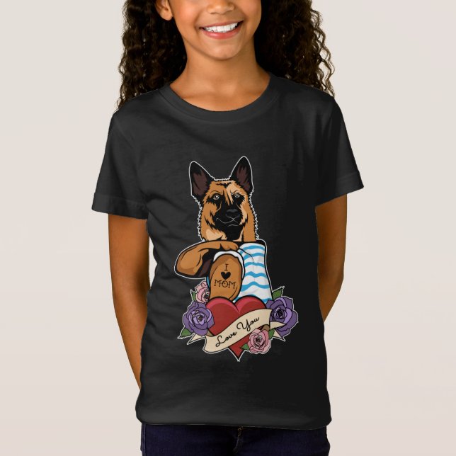 I Kärlek Mamma Tattoo I German Shepherd Mamma T Shirt (Framsida)