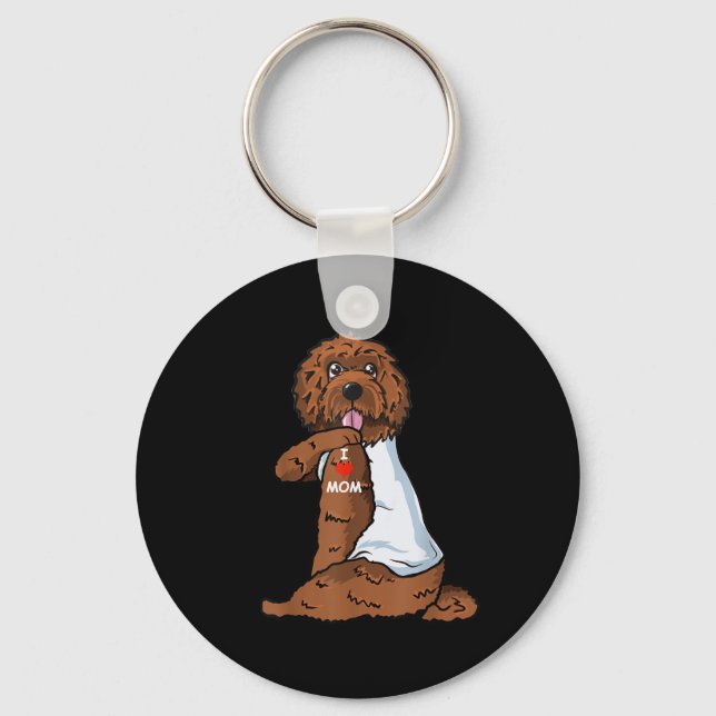 I Kärlek Mamma Tattoo Labradoodle Mamma Hund älska Nyckelring (Framsida)