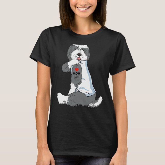 I Kärlek Mamma Tattoo Old English Sheepdog Mamma H T Shirt (Framsida)