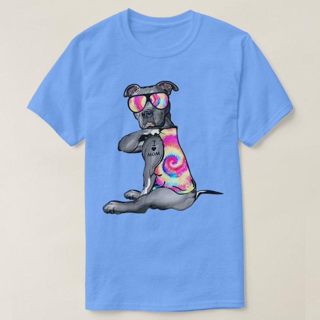 I Kärlek Mamma Tattoo Pitbull Tie Dye Bandana Hund T Shirt (Design framsida)