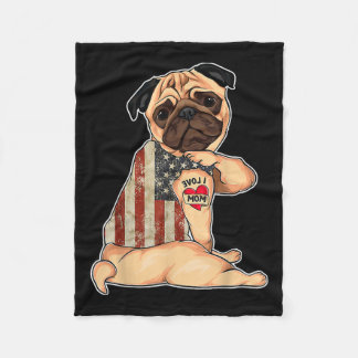 I Kärlek Mamma Tattoo Pug Hund tröja American Flag Fleecefilt