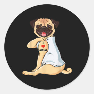 I Kärlek Mamma Tattoo Pug Mamma Hund älskare Kvinn Runt Klistermärke