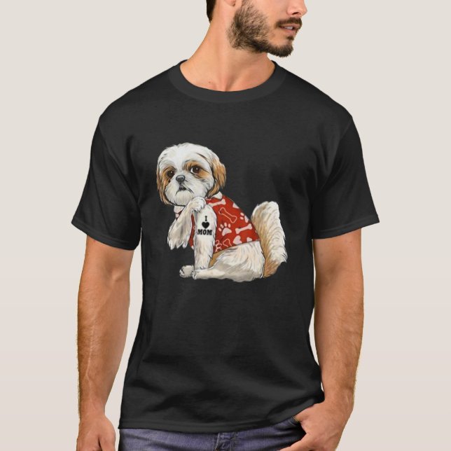 I Kärlek Mamma Tattoo Shih Tzu Mamma Funny Mors da T Shirt (Framsida)